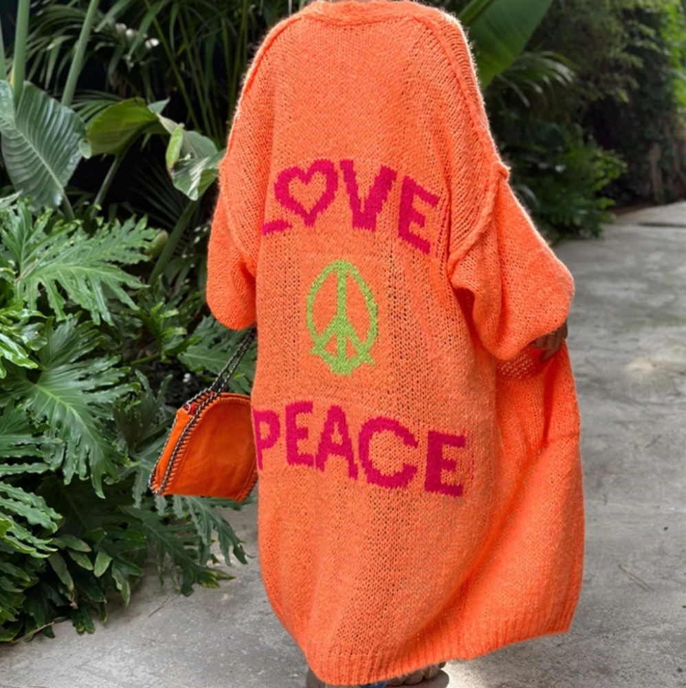 Love & Peace Orange Knit Cardigan Sweater